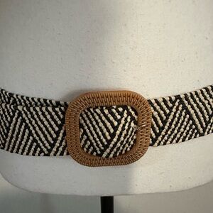 Woven Black and Tan Belt with Square Buckle